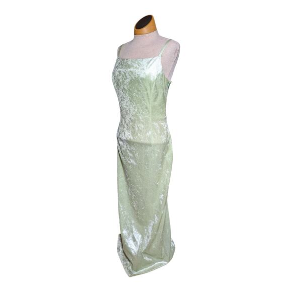 Vtg Y2K Jessica McClintock Pale Green Velvet Shimmer Lace Up Maxi Dress Sz 8 - Picture 1 of 6